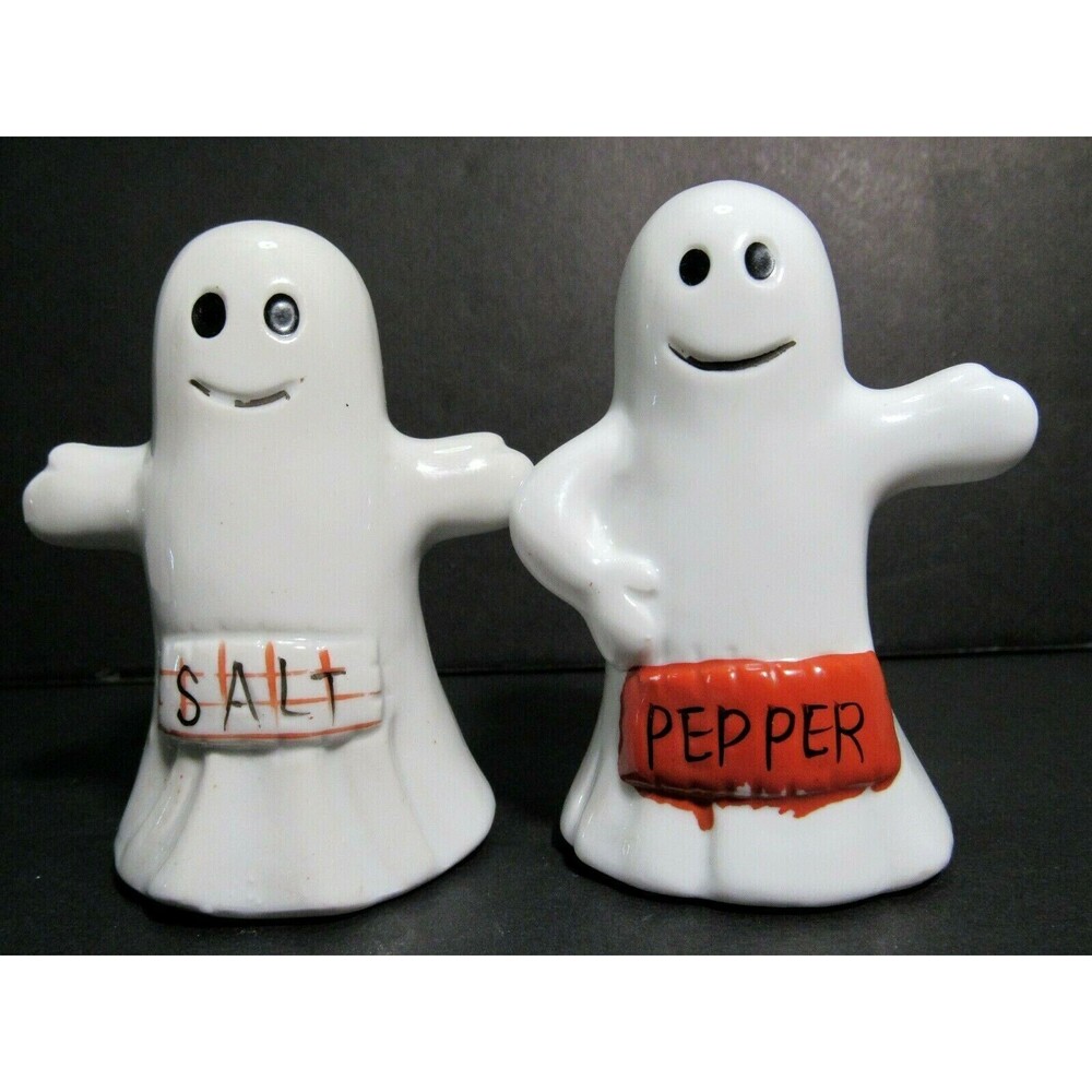 Vintage Ghost Salt And Pepper Shakers Ceramic 80s Ghosties Halloween